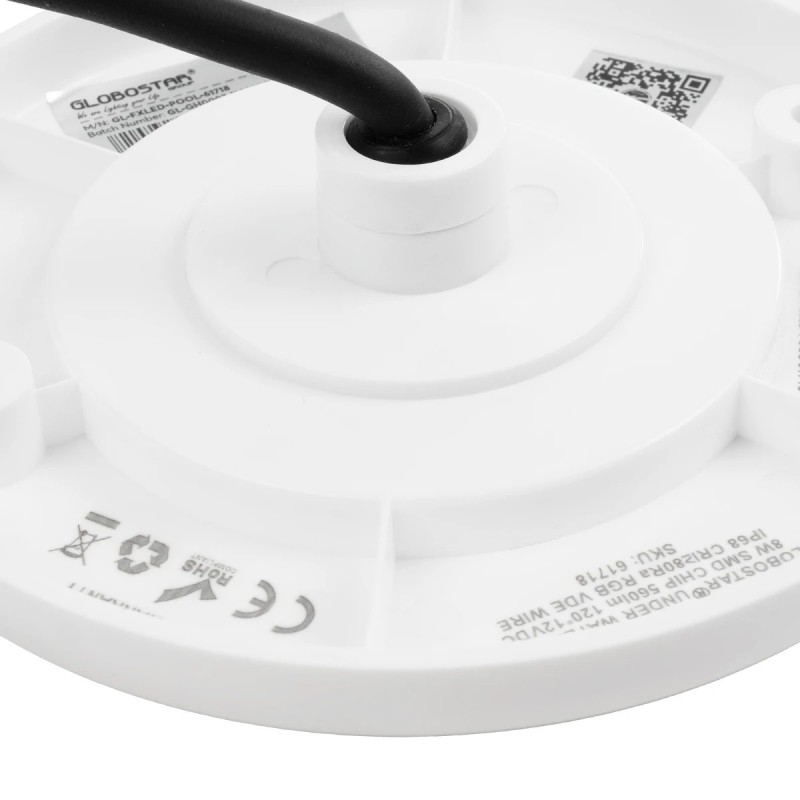GLOBOSTAR® POOLARTY 61718 Υποβρύχιο Φωτιστικό για Σιντριβάνια/Πισίνες LED 8W 560lm 120° DC 12V Αδιάβροχο IP68 RGB Dimmable - Bridgelux SMD Chip - 1m VDE Rubber Καλώδιο - Μ13 x Π13 x Υ2cm - 3 Χρόνια Εγγύηση
