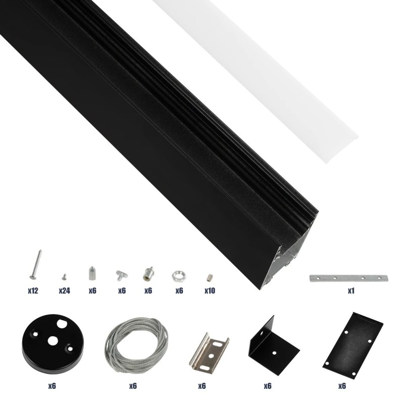 GLOBOSTAR® ALP-LINEAR LUMILINE 61764-3M Επιφανειακό / Κρεμαστό / Επιτοίχιο Προφίλ Αλουμινίου με Λευκό Γαλακτερό Πατητό Κάλυμμα για Ταινίες LED IP20 - Μαύρο Ματ - Μ300 x Π3.5 x Υ7cm