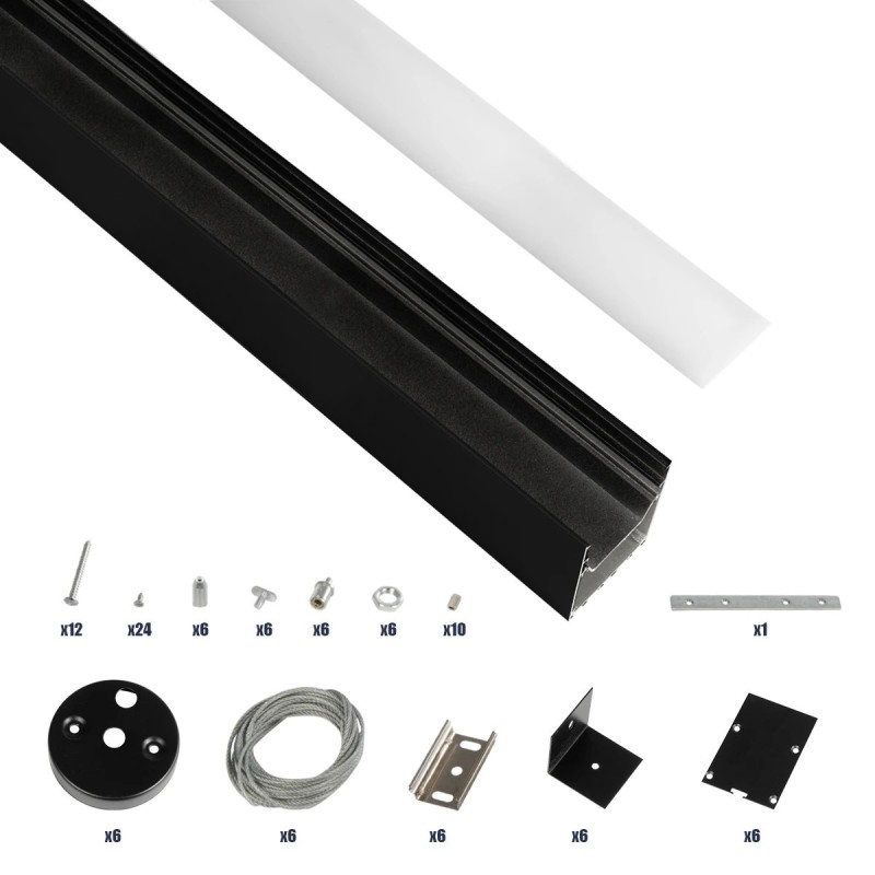 GLOBOSTAR® ALP-LINEAR BRIGHTRAIL 61775-3M Επιφανειακό / Κρεμαστό / Επιτοίχιο Προφίλ Αλουμινίου με Λευκό Γαλακτερό Πατητό Κάλυμμα για Ταινίες LED IP20 - Μαύρο Ματ - Μ300 x Π5 x Υ7.5cm