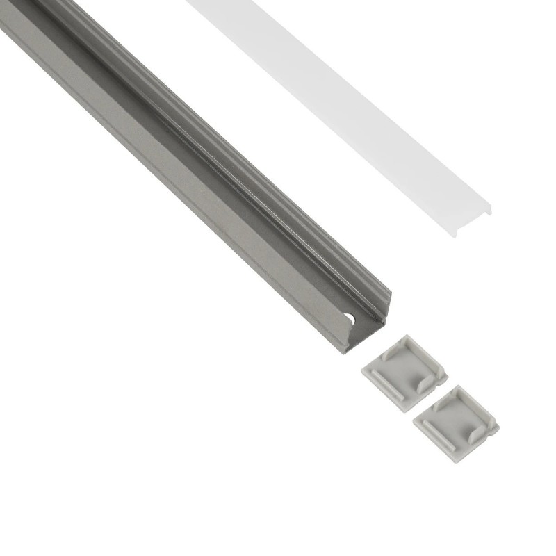 GLOBOSTAR® ALP-LINEAR GLOWTRACK 61798-3M Επιφανειακό Προφίλ Αλουμινίου με Λευκό Γαλακτερό Πατητό Κάλυμμα για Ταινίες LED IP20 - Γκρι Ανθρακί Ματ - Μ300 x Π2 x Υ2cm - Πακέτο 5 Τεμαχίων