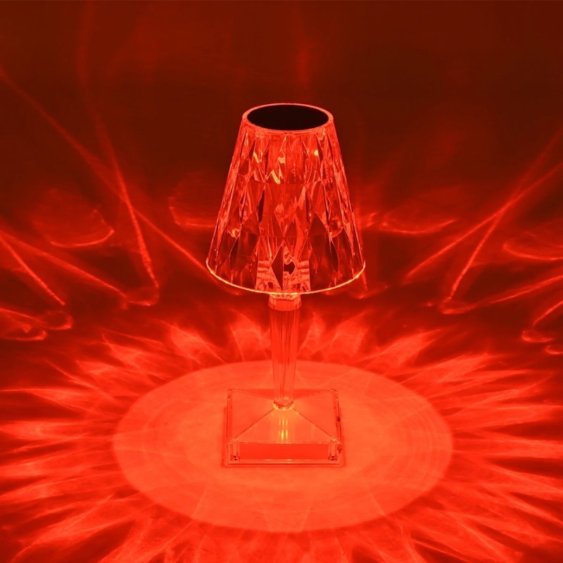 GLOBOSTAR® CRYSTAL 62042 Μοντέρνο Επιτραπέζιο Φωτιστικό Πορτατίφ LED 1W 100lm 360° DC 5V USB-C με Επαναφορτιζόμενη Μπαταρία Li-ion 3.7V 1600mAh IP44 Πολύχρωμο RGBW με Χειριστήριο Dimmable - Sanan SMD Chip - Διάφανο Πλαστικό - Μ11.5 x Π11.5 x Υ25.5cm - 3 Χ