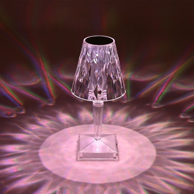GLOBOSTAR® CRYSTAL 62042 Μοντέρνο Επιτραπέζιο Φωτιστικό Πορτατίφ LED 1W 100lm 360° DC 5V USB-C με Επαναφορτιζόμενη Μπαταρία Li-ion 3.7V 1600mAh IP44 Πολύχρωμο RGBW με Χειριστήριο Dimmable - Sanan SMD Chip - Διάφανο Πλαστικό - Μ11.5 x Π11.5 x Υ25.5cm - 3 Χ