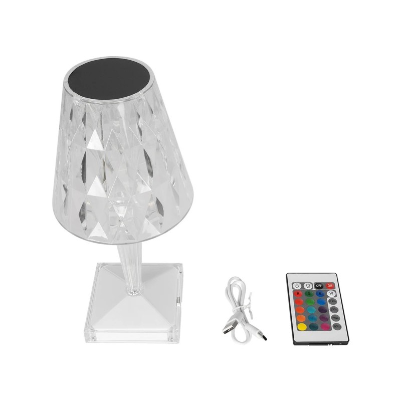 GLOBOSTAR® CRYSTAL 62042 Μοντέρνο Επιτραπέζιο Φωτιστικό Πορτατίφ LED 1W 100lm 360° DC 5V USB-C με Επαναφορτιζόμενη Μπαταρία Li-ion 3.7V 1600mAh IP44 Πολύχρωμο RGBW με Χειριστήριο Dimmable - Sanan SMD Chip - Διάφανο Πλαστικό - Μ11.5 x Π11.5 x Υ25.5cm - 3 Χ