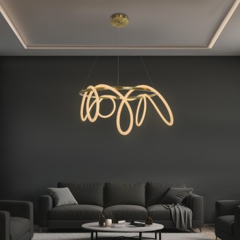 kelvo® GLOW KLV-101-0164 Κρεμαστό Φωτιστικό Οροφής LED 69W 6900lm 360° AC 220-240V IP20 Ρυθμιζόμενο Λευκό CCT με Χειριστήριο από 2700K έως 6000K Dimmable - Lumileds SMD Chip - Χρυσό Πλατίνα - Μ100 x Π100 x Υ40cm - 3 Χρόνια Εγγύηση