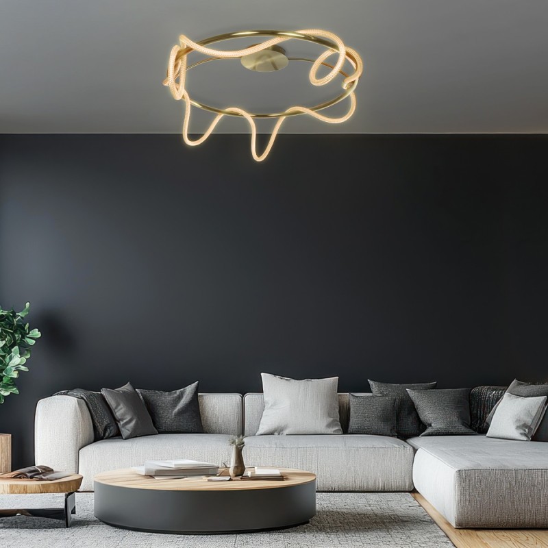 kelvo® GLOW KLV-101-0150 Φωτιστικό Οροφής LED 65W 6500lm 360° AC 220-240V IP20 Ρυθμιζόμενο Λευκό CCT με Χειριστήριο από 2700K έως 6000K Dimmable - Lumileds SMD Chip - Χρυσό Πλατίνα - Μ100 x Π100 x Υ30cm - 3 Χρόνια Εγγύηση