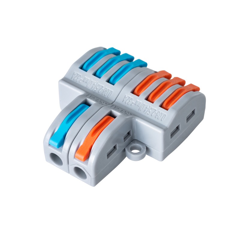 GloboStar® FAST-CONNECT 69914 Διπλή σε Εξαπλή Κλέμα Ταχείας Σύνδεσης & Διακλάδωσης Καλωδίων - 2 x Είσοδοι & 6 x Έξοδοι με Συμβατή Διατομή Καλωδίων 0.08mm² έως 2.5mm² - 250V/4KV 32A Max - Μ3.6 x Π4 x Υ1.5cm - Γκρι με Πορτοκαλί & Μπλε - Πακέτο 5