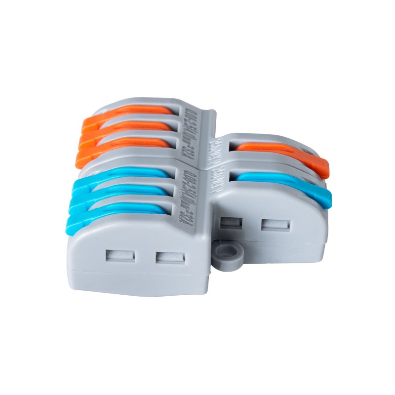GloboStar® FAST-CONNECT 69914 Διπλή σε Εξαπλή Κλέμα Ταχείας Σύνδεσης & Διακλάδωσης Καλωδίων - 2 x Είσοδοι & 6 x Έξοδοι με Συμβατή Διατομή Καλωδίων 0.08mm² έως 2.5mm² - 250V/4KV 32A Max - Μ3.6 x Π4 x Υ1.5cm - Γκρι με Πορτοκαλί & Μπλε - Πακέτο 5