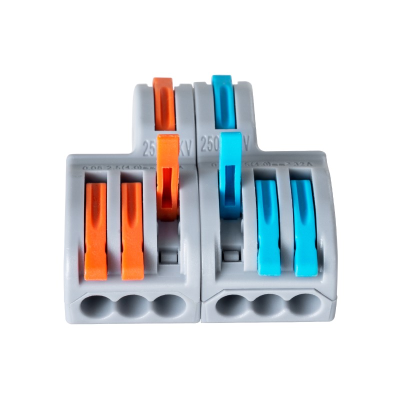 GloboStar® FAST-CONNECT 69914 Διπλή σε Εξαπλή Κλέμα Ταχείας Σύνδεσης & Διακλάδωσης Καλωδίων - 2 x Είσοδοι & 6 x Έξοδοι με Συμβατή Διατομή Καλωδίων 0.08mm² έως 2.5mm² - 250V/4KV 32A Max - Μ3.6 x Π4 x Υ1.5cm - Γκρι με Πορτοκαλί & Μπλε - Πακέτο 5