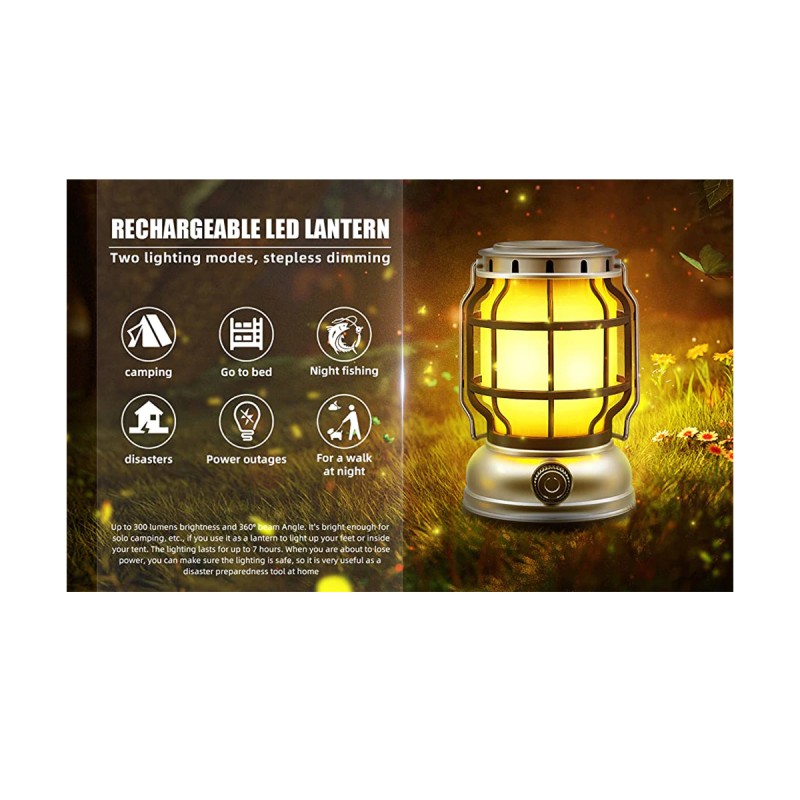 GloboStar® 69931 Αυτόνομο Ηλιακό Επαναφορτιζόμενο Φανάρι Camping LED 5W με Εναλλαγή Χρωμάτων Flame Effect & Επαναφορτιζόμενη Μπαταρία 18650 1200mAh Li-ion - Power Bank - Αδιάβροχο IP54 - Dimmable - Μαύρο Ασημί - Flame Effect 1800K - Ψυχρό Λευκό 6000K