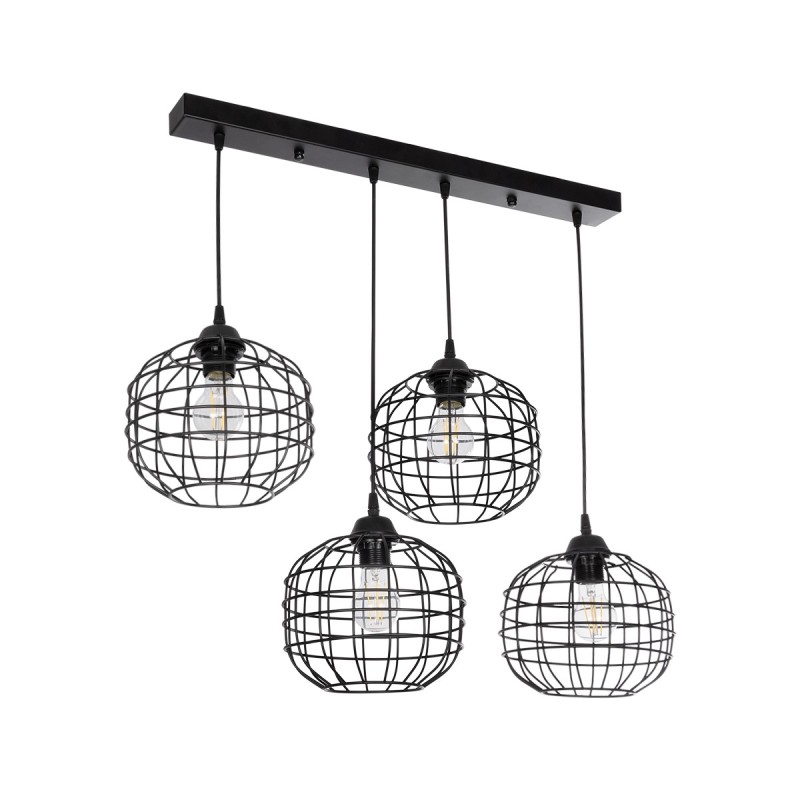 GloboStar® PULSAR 201-0103 Vintage Κρεμαστό Φωτιστικό Ράγα Πολύφωτο 4 x E27 IP20 Μαύρο Μέταλλο - Μ70 x Π20 x Υ80cm