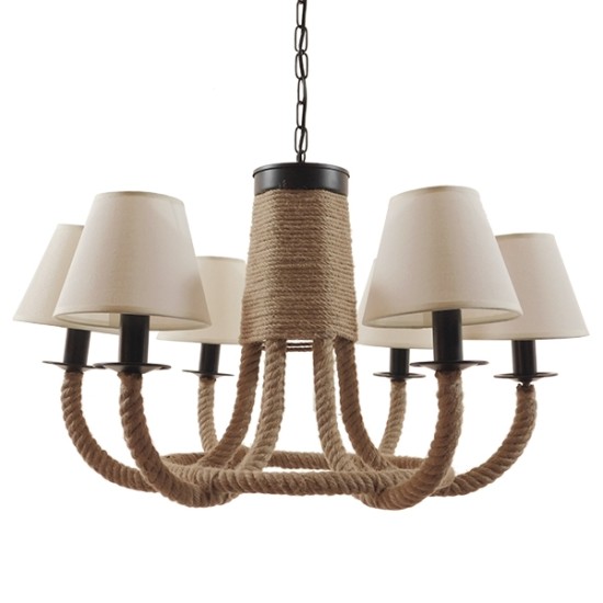 GloboStar® VERONE 10001020 Vintage Κρεμαστό Φωτιστικό Πλέγμα Πολύφωτο 6 x E14 IP20 Μπεζ Ύφασμα με Μπεζ Σχοινί - Μ65 x Π65 x Υ45cm GloboStar® VERONE 10001020 Vintage Κρεμαστό Φωτιστικό Πλέγμα Πολύφωτο 6 x E14 IP20 Μπεζ Ύφασμα με Μπεζ Σχοινί - Μ65 x Π65 x Υ45cm