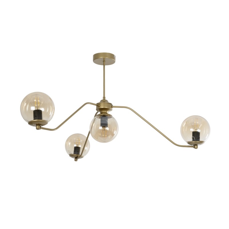 GloboStar® SUNRAY 201-0110 Vintage Κρεμαστό Φωτιστικό Μπάλα Πολύφωτο 4 x E27 IP20 Χρυσό Μέταλλο με Μελί Γυαλί - Μ55 x Π55 x Υ48cm