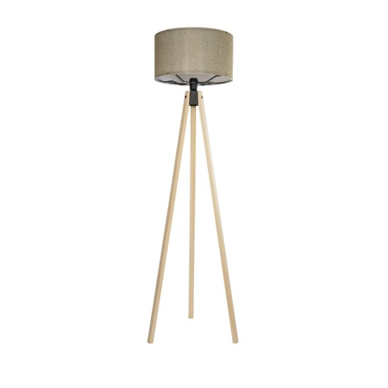 GloboStar® SAGA 204-0047 Μοντέρνο Eπιδαπέδιο Φωτιστικό Μονόφωτο 1 x E27 IP20 Μπεζ Ξύλο με Πράσινο Ύφασμα - Μ38 x Π38 x Υ140cm