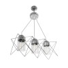 GloboStar® PLEX 202-0039 Μοντέρνο Κρεμαστό Φωτιστικό Πλέγμα Τρίφωτο 3 x E27 IP20 Ασημί Μέταλλο με Διάφανο Γυαλί - Μ55 x Π20 x Υ70cm