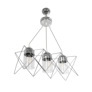 GLOBOSTAR® PLEX 202-0039 Μοντέρνο Κρεμαστό Φωτιστικό Οροφής με Ντουί 3 x E27 AC 220-240V IP20 - Ασημί & Διάφανο - Μ56 x Π17 x Υ24cm