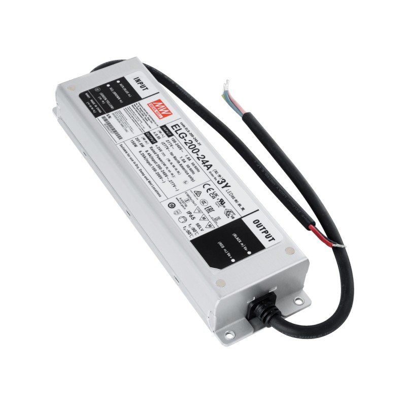 GloboStar® ELG-200-24A 90789 MEANWELL Αδιάβροχο Ρυθμιζόμενο Μεταλλικό Τροφοδοτικό SELV για Προϊόντα LED 200W 8.4A - AC 220-240V σε DC 24V - Ρυθμιζόμενο από 22.4VDC έως 25.6VDC - Αδιάβροχο IP65 Μ24.4 x Π7.1 x Υ3.75cm - 3 Years Warranty