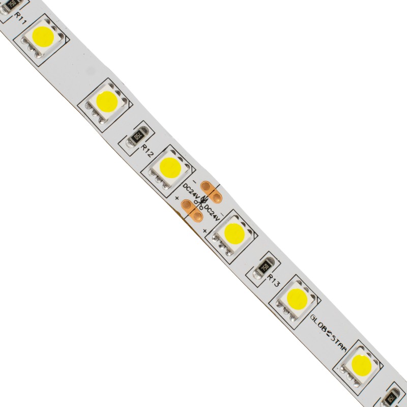 GLOBOSTAR® LUMAR 70221 Ταινία LED 14.4W/m 1440lm/m 120° DC 24V IP20 60 x SMD5050 Chip/m Φυσικό Λευκό 4500K Dimmable - Μ500 x Π1 x Υ0.2cm - Ρολό 5 Μέτρων - 5 Χρόνια Εγγύηση