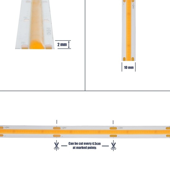 GLOBOSTAR® BEE 70352 Ταινία LED 10W/m 900lm/m 120° DC 24V IP20 528 x COB Chip/m Θερμό Λευκό 2700K Dimmable - Μ500 x Π1 x Υ0.2cm - Ρολό 5 Μέτρων - 5 Χρόνια Εγγύηση