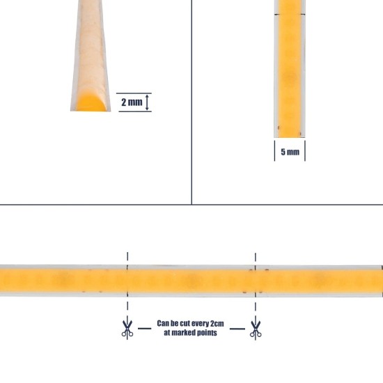 GLOBOSTAR® BEE 70357 Ταινία LED 9W/m 810lm/m 120° DC 24V IP20 384 x COB Chip/m Θερμό Λευκό 2700K Dimmable - Μ500 x Π0.5 x Υ0.2cm - Ρολό 5 Μέτρων - 5 Χρόνια Εγγύηση