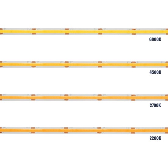 GLOBOSTAR® BEE 70362 Ταινία LED 8W/m 640lm/m 120° DC 24V IP20 320 x COB Chip/m Ultra Θερμό Λευκό 2200K Dimmable - Μ500 x Π0.8 x Υ0.2cm - Ρολό 5 Μέτρων - 5 Χρόνια Εγγύηση