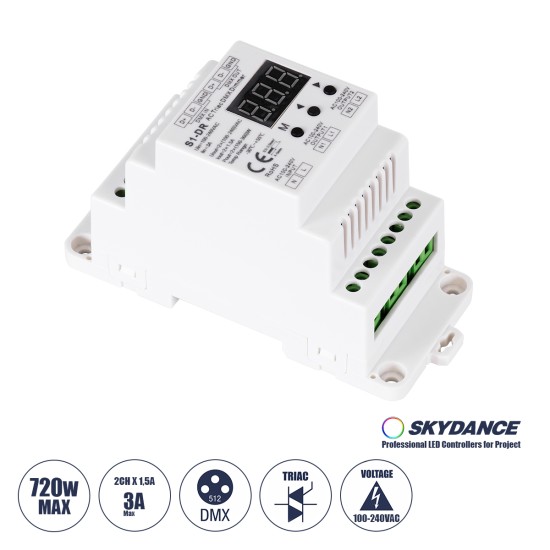 GloboStar® 70670 S1-DR SKYDANCE AC Triac DMX Dimmer Din Rail Ράγας 2 Καναλιών AC 100-240V 2 x 1.5A 360W - Max 3A 720W - IP20 DMX512 Μ11.5 x Π5 x Υ6.5cm - 5 Years Warranty GloboStar® 70670 S1-DR SKYDANCE AC Triac DMX Dimmer Din Rail Ράγας 2 Καναλιών AC 100-240V 2 x 1.5A 360W - Max 3A 720W - IP20 DMX512 Μ11.5 x Π5 x Υ6.5cm - 5 Years Warranty