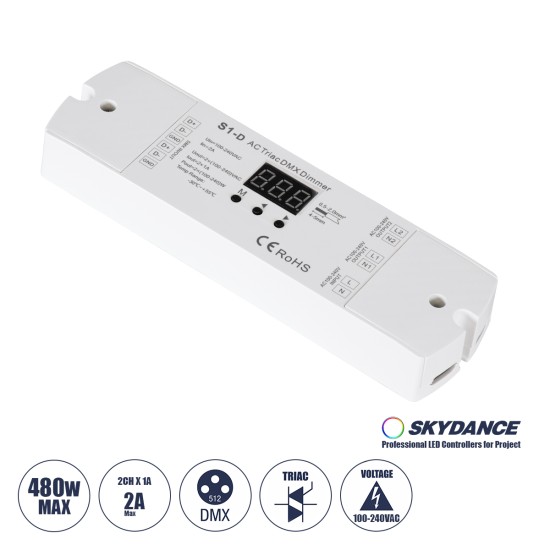 GLOBOSTAR® SKYDANCE-S1-D 70671 AC Trailing Edge DMX Dimmer με 2 x 1A 240W Κανάλια AC 220-240V 2A 480W Max IP20 - DMX512 & RDM - Μ16.7 x Π5 x Υ2.4cm - 5 Χρόνια Εγγύηση GLOBOSTAR® SKYDANCE-S1-D 70671 AC Trailing Edge DMX Dimmer με 2 x 1A 240W Κανάλια AC 220-240V 2A 480W Max IP20 - DMX512 & RDM - Μ16.7 x Π5 x Υ2.4cm - 5 Χρόνια Εγγύηση