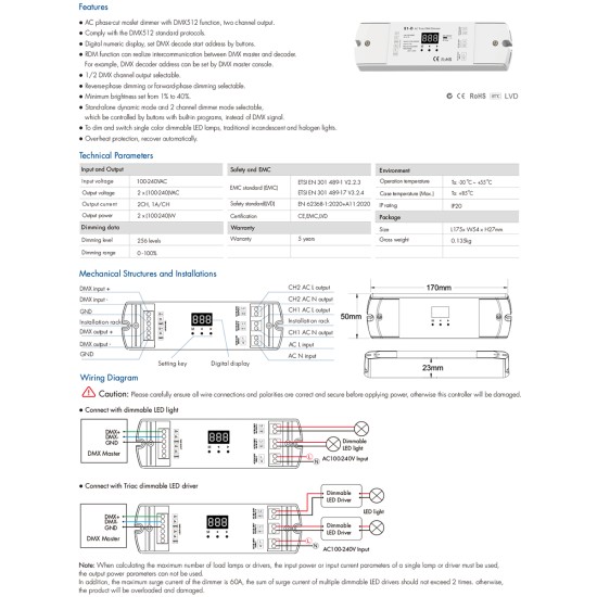 GLOBOSTAR® SKYDANCE-S1-D 70671 AC Trailing Edge DMX Dimmer με 2 x 1A 240W Κανάλια AC 220-240V 2A 480W Max IP20 - DMX512 & RDM - Μ16.7 x Π5 x Υ2.4cm - 5 Χρόνια Εγγύηση GLOBOSTAR® SKYDANCE-S1-D 70671 AC Trailing Edge DMX Dimmer με 2 x 1A 240W Κανάλια AC 220-240V 2A 480W Max IP20 - DMX512 & RDM - Μ16.7 x Π5 x Υ2.4cm - 5 Χρόνια Εγγύηση