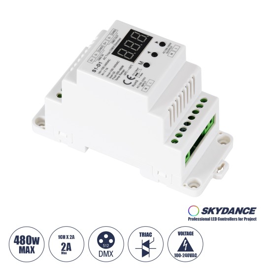 GloboStar® 70672 S1-D1 SKYDANCE AC Triac DMX Dimmer Din Rail Ράγας 1 Καναλιού AC 100-240V 1 x 2A 480W - Max 2A 480W - IP20 DMX512 Μ11.5 x Π5 x Υ6.5cm - 5 Years Warranty GloboStar® 70672 S1-D1 SKYDANCE AC Triac DMX Dimmer Din Rail Ράγας 1 Καναλιού AC 100-240V 1 x 2A 480W - Max 2A 480W - IP20 DMX512 Μ11.5 x Π5 x Υ6.5cm - 5 Years Warranty