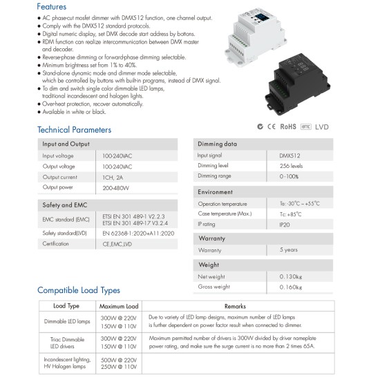 GloboStar® 70672 S1-D1 SKYDANCE AC Triac DMX Dimmer Din Rail Ράγας 1 Καναλιού AC 100-240V 1 x 2A 480W - Max 2A 480W - IP20 DMX512 Μ11.5 x Π5 x Υ6.5cm - 5 Years Warranty GloboStar® 70672 S1-D1 SKYDANCE AC Triac DMX Dimmer Din Rail Ράγας 1 Καναλιού AC 100-240V 1 x 2A 480W - Max 2A 480W - IP20 DMX512 Μ11.5 x Π5 x Υ6.5cm - 5 Years Warranty
