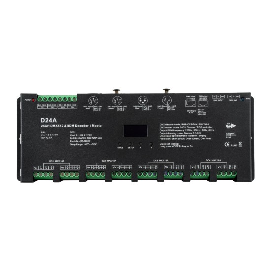 GloboStar® 70673 D24A SKYDANCE DC DMX & RDM Dimmer High Speed Controller / Decoder / Master 24 Καναλιών DC 12-24V 24 x 3A 72W - Max 72.5A 1740W - IP20 DMX512 Μ16.7 x Π5 x Υ2.4cm - 5 Years Warranty GloboStar® 70673 D24A SKYDANCE DC DMX & RDM Dimmer High Speed Controller / Decoder / Master 24 Καναλιών DC 12-24V 24 x 3A 72W - Max 72.5A 1740W - IP20 DMX512 Μ16.7 x Π5 x Υ2.4cm - 5 Years Warranty