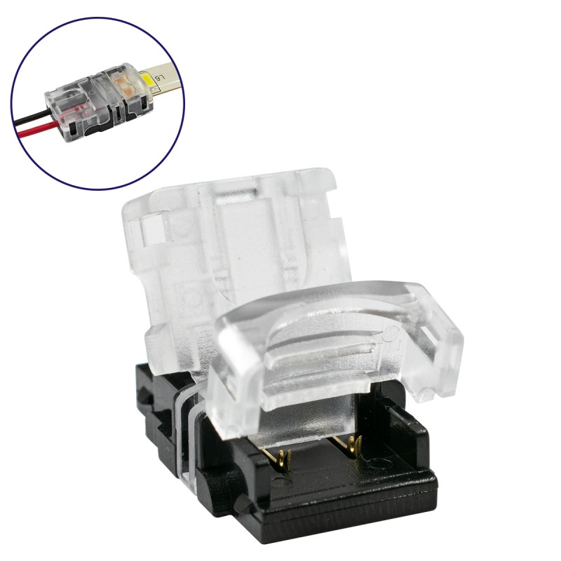 GLOBOSTAR® STRIPART 70720 Ενωτικός Ταχυσύνδεσμος για Μονόχρωμη Ταινία LED 2Pin 10mm σε Καλώδιο Τροφοδοσίας 2Pin Αδιάβροχο IP65 - Μ1.5 x Π2.4 x Υ0.8cm