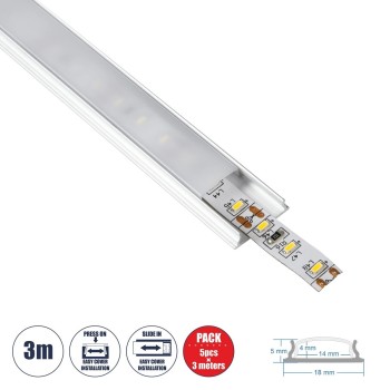 GloboStar® CURVED-PROFILE 70802-3M Προφίλ Αλουμινίου - Βάση & Ψύκτρα Ταινίας LED με Λευκό Γαλακτερό Κάλυμμα - Επιφανειακή Χρήση - Εύκαμπτο με Δυνατότητα Κυρτής Τοποθέτησης - Πατητό Κάλυμμα - Ασημί - 3 Μέτρα - Πακέτο 5 Τεμαχίων - Μ300 x Π1.8 x Υ0.5cm