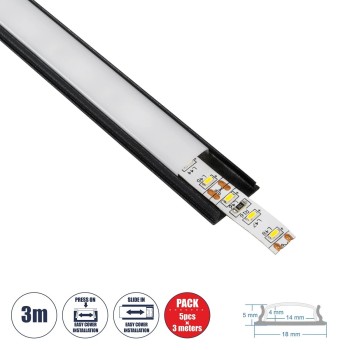 GloboStar® CURVED-PROFILE 70804-3M Προφίλ Αλουμινίου - Βάση & Ψύκτρα Ταινίας LED με Λευκό Γαλακτερό Κάλυμμα - Επιφανειακή Χρήση - Εύκαμπτο με Δυνατότητα Κυρτής Τοποθέτησης - Πατητό Κάλυμμα - Μαύρο - 3 Μέτρα - Πακέτο 5 Τεμαχίων - Μ300 x Π1.8 x Υ0.5cm