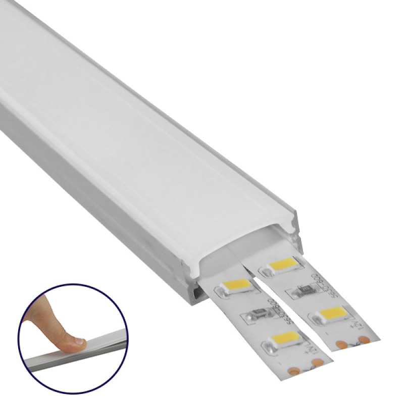 GloboStar® SURFACE-PROFILE 70809-3M Προφίλ Αλουμινίου - Βάση & Ψύκτρα Ταινίας LED με Λευκό Γαλακτερό Κάλυμμα - Επιφανειακή Χρήση - Πατητό Κάλυμμα - Ασημί - 3 Μέτρα - Πακέτο 5 Τεμαχίων - Μ300 x Π2.4 x Υ1.1cm