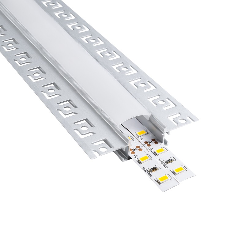GloboStar® PLASTERBOARD-PROFILE 70819-3M Προφίλ Αλουμινίου - Βάση & Ψύκτρα Ταινίας LED με Λευκό Γαλακτερό Κάλυμμα - Χωνευτή Χρήση σε Γυψοσανίδα - Trimless - Πατητό Κάλυμμα - Ασημί - 3 Μέτρα - Πακέτο 5 Τεμαχίων - Μ300 x Π6.7 x Υ1.4cm