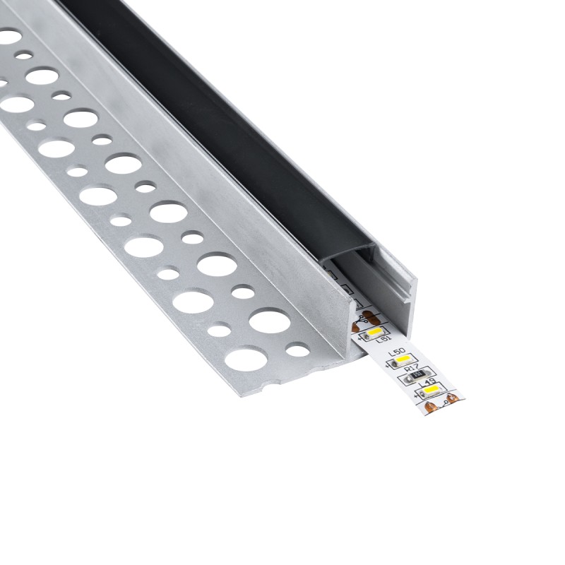 GloboStar® PLASTERBOARD-PROFILE 70835-3M Προφίλ Αλουμινίου - Βάση & Ψύκτρα Ταινίας LED με Μαύρο Φιμέ Κάλυμμα - Χωνευτή Τερματική Χρήση σε Τελείωμα Γυψοσανίδας ή σε Πλακάκι - Trimless - Πατητό Κάλυμμα - Ασημί - 3 Μέτρα - Πακέτο 5 Τεμαχίων - Μ300 x Π3.1