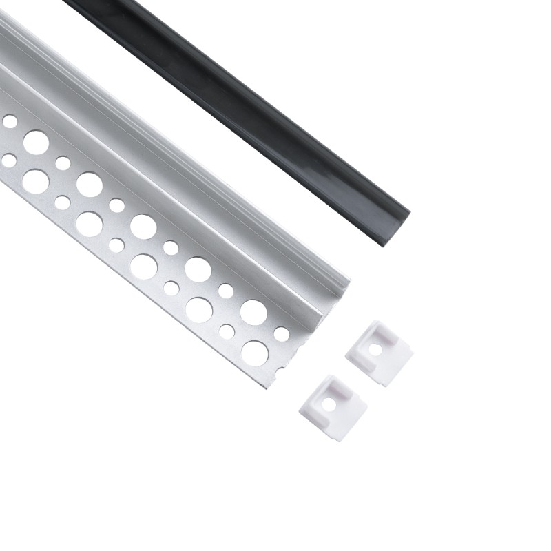 GloboStar® PLASTERBOARD-PROFILE 70835-3M Προφίλ Αλουμινίου - Βάση & Ψύκτρα Ταινίας LED με Μαύρο Φιμέ Κάλυμμα - Χωνευτή Τερματική Χρήση σε Τελείωμα Γυψοσανίδας ή σε Πλακάκι - Trimless - Πατητό Κάλυμμα - Ασημί - 3 Μέτρα - Πακέτο 5 Τεμαχίων - Μ300 x Π3.1