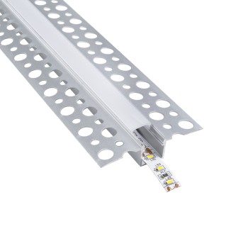 GLOBOSTAR® ALP-PLASTERIN GYPSO 70838-3M Χωνευτό Προφίλ Αλουμινίου Ειδικό για Γυψοσανίδα με Λευκό Γαλακτερό Πατητό Κάλυμμα για Ταινίες LED IP20 - Ασημί & Λευκό - Μ300 x Π5.6 x Υ1.5cm - Πακέτο 5 Τεμαχίων