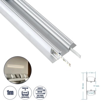 GLOBOSTAR® ALP-WALL-UPDOWN CONCEALED 70844-1M Επιφανειακό Προφίλ Αλουμινίου Ειδικό για Δημιουργία Κρυφού Φωτισμού Up & Down με Λευκό Γαλακτερό Πατητό Κάλυμμα για Ταινίες LED IP20 - Ασημί & Λευκό - Μ100 x Π5 x Υ1.7cm