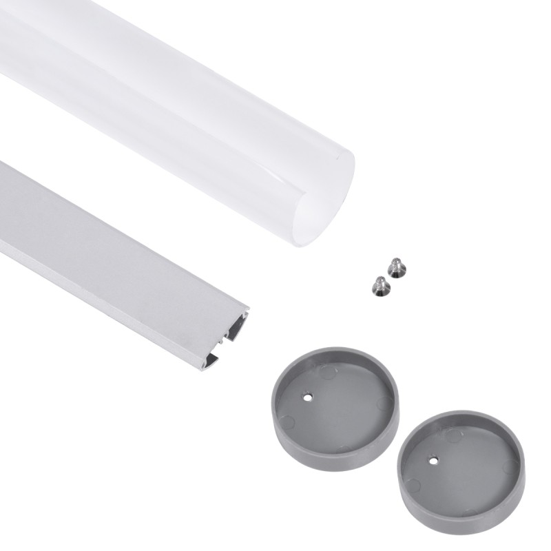 GLOBOSTAR® ALP-ROUND TUBIT 70853-3M Επιφανειακό & Κρεμαστό Προφίλ Αλουμινίου με Λευκό Γαλακτερό Πατητό Κάλυμμα για Ταινίες LED IP20 - Ασημί & Λευκό - Μ300 x Π3 x Υ3cm