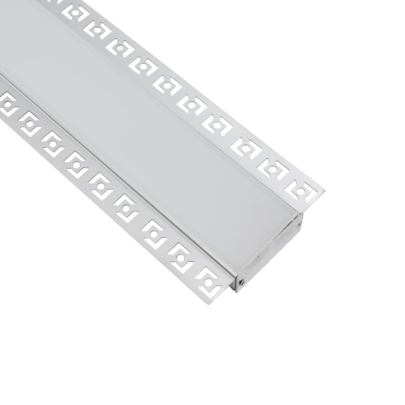 GLOBOSTAR® ALP-PLASTERIN GYPSO 70862-1M Χωνευτό Προφίλ Αλουμινίου Ειδικό για Γυψοσανίδα με Λευκό Γαλακτερό Πατητό Κάλυμμα για Ταινίες LED IP20 - Ασημί & Λευκό - Μ100 x Π8.8 x Υ2cm