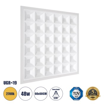GLOBOSTAR® ZEUS 60970 Χωνευτό Panel Οροφής 60x60 με Anti Glare Reflector LED 48W 6960lm 120° CRI≥85Ra UGR<19 AC 220-240V IP20 Θερμό Λευκό 2700K - Lumileds SMD Chip & TÜV SÜD Driver - Λευκό Γαλακτερό - Μ60 x Π60 x Υ3.3cm / Q56 x 56cm - 5 Χρόνια Εγγύ