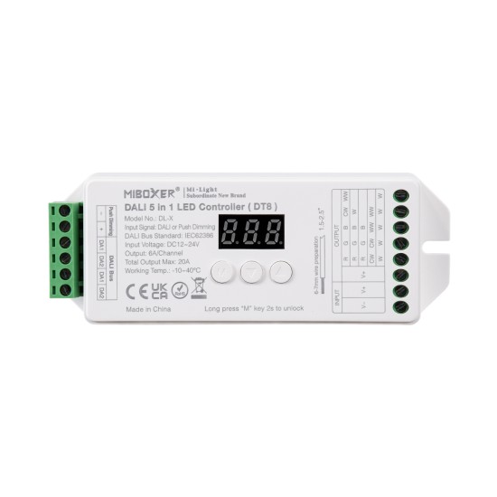 GloboStar® 71423 DL-X Mi-BOXER DC DALI & Push Dimming 5 in 1 High Speed Controller / Dimmer 5 Καναλιών DC 12-24V 5 x 6A 144W - Max 20A 480W - IP20 RGBW+WW Μ13 x Π5 x Υ2.5cm - 5 Years Warranty GloboStar® 71423 DL-X Mi-BOXER DC DALI & Push Dimming 5 in 1 High Speed Controller / Dimmer 5 Καναλιών DC 12-24V 5 x 6A 144W - Max 20A 480W - IP20 RGBW+WW Μ13 x Π5 x Υ2.5cm - 5 Years Warranty