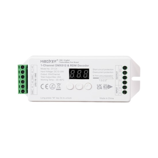 GloboStar® 71424 D1-CX Mi-BOXER DC DMX & RDM Dimmer High Speed Controller / Decoder 1 Καναλιού DC 12-24V 1 x 20A 480W - Max 20A 480W - IP20 Μ13 x Π5 x Υ2.5cm - 5 Years Warranty GloboStar® 71424 D1-CX Mi-BOXER DC DMX & RDM Dimmer High Speed Controller / Decoder 1 Καναλιού DC 12-24V 1 x 20A 480W - Max 20A 480W - IP20 Μ13 x Π5 x Υ2.5cm - 5 Years Warranty
