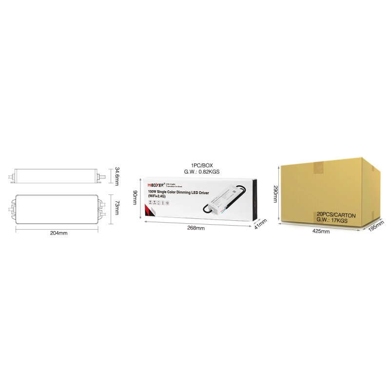 GloboStar® 71438 WP1-P150V24 Mi-BOXER DC Smart Wifi & RF 2.4Ghz & Push Dimming Power Supply Τροφοδοτικό SELV & Controller / Dimmer All in One AC100-240V σε DC 24V 1 x 6.25A 150W - Max 6.25A 150W - Αδιάβροχο IP67 Μ22.5 x Π7 x Υ3.5cm - 3 Years W