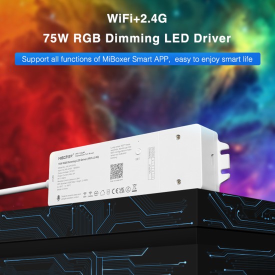 GloboStar® 71439 WL3-P75V24 Mi-BOXER DC Smart Wifi & RF 2.4Ghz & Push Dimming Power Supply Τροφοδοτικό SELV & Controller / Dimmer All in One 3 Καναλιών AC100-240V σε DC 24V 3 x 0.6A 14.4W - Max 3A 75W - IP20 RGB Μ19 x Π5.5 x Υ3.2cm - 5 Years W