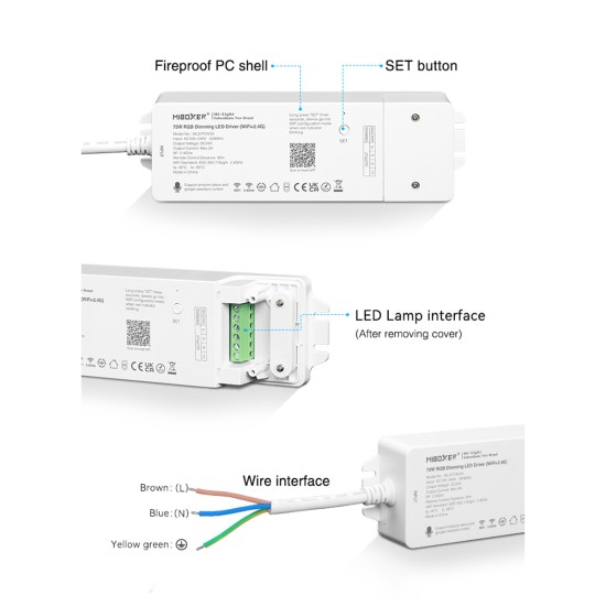 GloboStar® 71439 WL3-P75V24 Mi-BOXER DC Smart Wifi & RF 2.4Ghz & Push Dimming Power Supply Τροφοδοτικό SELV & Controller / Dimmer All in One 3 Καναλιών AC100-240V σε DC 24V 3 x 0.6A 14.4W - Max 3A 75W - IP20 RGB Μ19 x Π5.5 x Υ3.2cm - 5 Years W