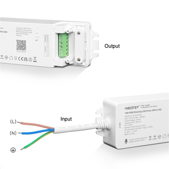 GloboStar® 71439 WL3-P75V24 Mi-BOXER DC Smart Wifi & RF 2.4Ghz & Push Dimming Power Supply Τροφοδοτικό SELV & Controller / Dimmer All in One 3 Καναλιών AC100-240V σε DC 24V 3 x 0.6A 14.4W - Max 3A 75W - IP20 RGB Μ19 x Π5.5 x Υ3.2cm - 5 Years W