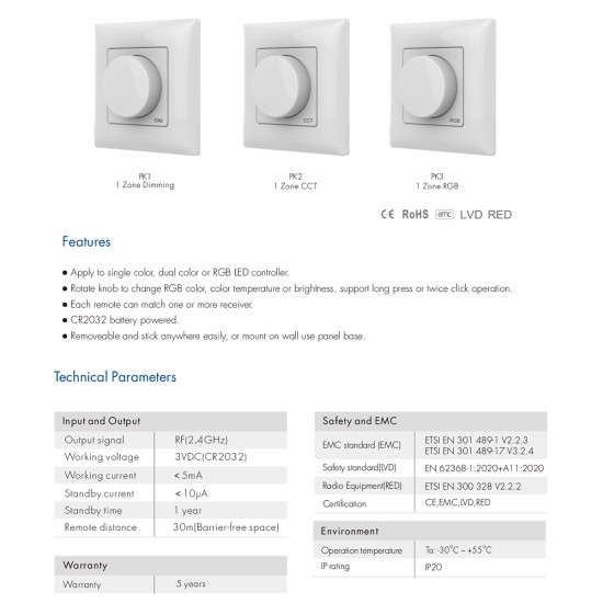 GloboStar® 71443 K1 Mi-BOXER Ασύρματο Επιτοίχιο Χειριστήριο Dimmer RF 2.4Ghz για όλα τα Μονόχρωμα Mi-BOXER Controller DC 3V 1 x CR2032 - IP20 Λευκό Μ8.5 x Π8.5 x Υ2.5cm - 5 Years Warranty GloboStar® 71443 K1 Mi-BOXER Ασύρματο Επιτοίχιο Χειριστήριο Dimmer RF 2.4Ghz για όλα τα Μονόχρωμα Mi-BOXER Controller DC 3V 1 x CR2032 - IP20 Λευκό Μ8.5 x Π8.5 x Υ2.5cm - 5 Years Warranty