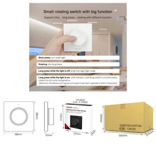 GloboStar® 71443 K1 Mi-BOXER Ασύρματο Επιτοίχιο Χειριστήριο Dimmer RF 2.4Ghz για όλα τα Μονόχρωμα Mi-BOXER Controller DC 3V 1 x CR2032 - IP20 Λευκό Μ8.5 x Π8.5 x Υ2.5cm - 5 Years Warranty GloboStar® 71443 K1 Mi-BOXER Ασύρματο Επιτοίχιο Χειριστήριο Dimmer RF 2.4Ghz για όλα τα Μονόχρωμα Mi-BOXER Controller DC 3V 1 x CR2032 - IP20 Λευκό Μ8.5 x Π8.5 x Υ2.5cm - 5 Years Warranty